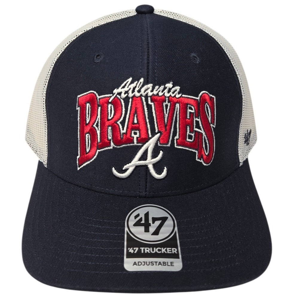 Atlanta‎ Braves '47 Brand Trucker Hat Adjustable Snapback Mesh Cap Navy Blue NWT